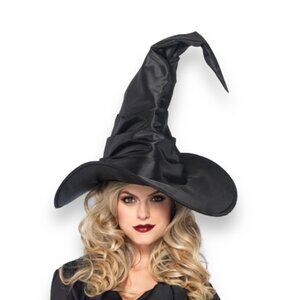 Tall Pointed Crown Wide Brim Black Witch Hat NEW